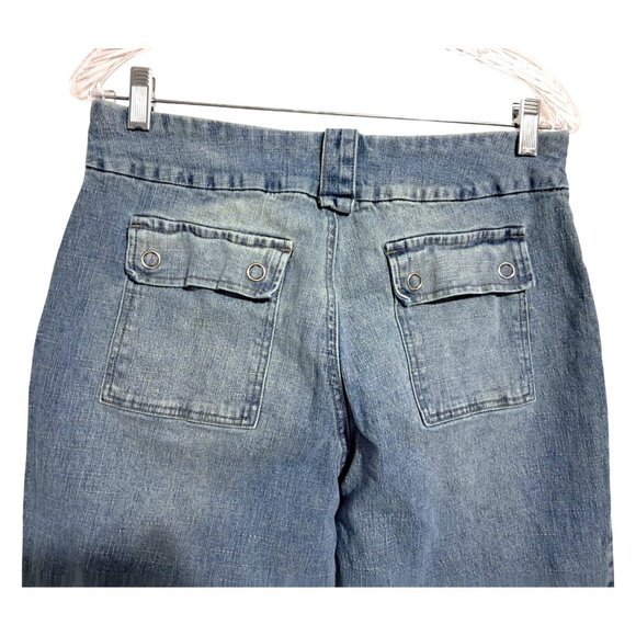 Vintage 90s Y2K Joe Boxer Flare Cargo Jeans Womens Juniors 13 Blue Denim Pockets - Picture 8 of 10